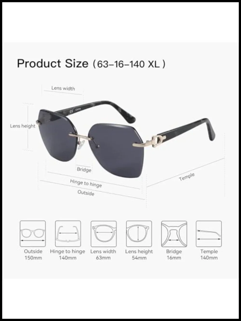 Oversized Rimless Diamond Cutting Gradient Lens Sunglasses UV400